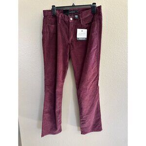 NWT Calvin Klein Womens Power Stretch Corduroy Pants Straight Leg Burgundy 12